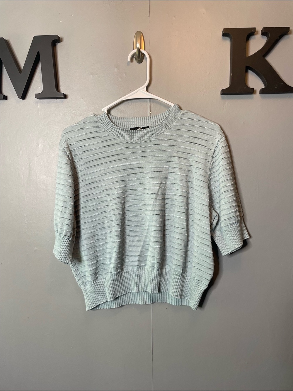 Frye Light Mint blue Knit Short-Sleeve Sweater size xl